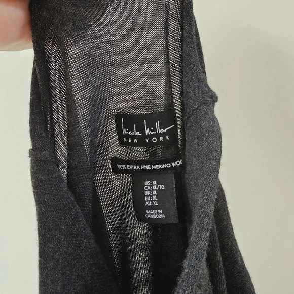 Nicole Miller Knit 100% Extra Fine Merino Wool Sweater Dark Grey size XL - Picture 8 of 10